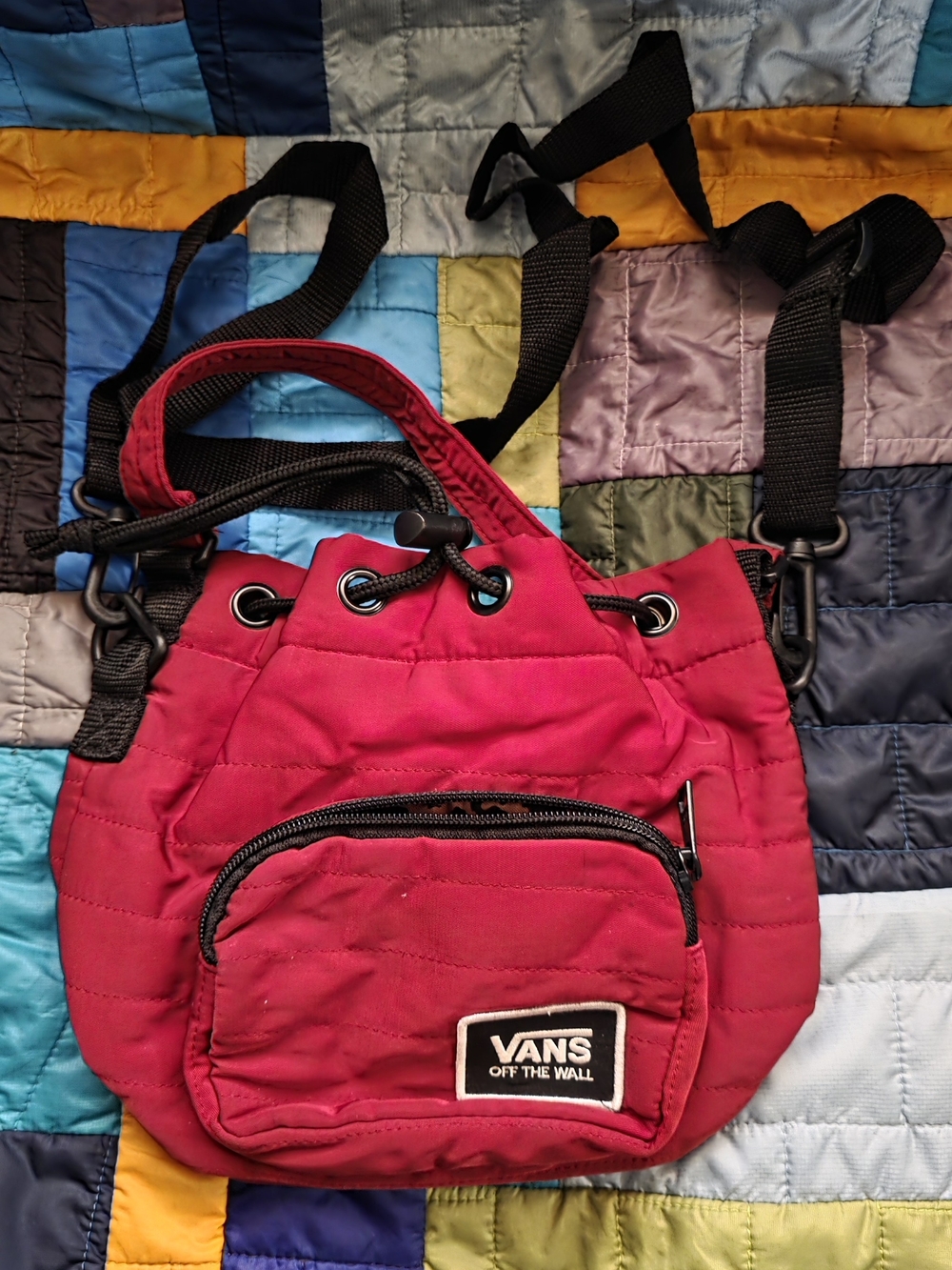 Vans Red Quilted Drawstring Crossbody Bag